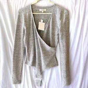 NWT Madewell Long Sleeve Heather Grey Wrap Thong Bodysuit Size Small